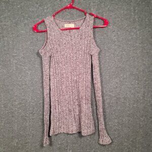 Hollister Women’s Small Cold Shoulder Top Maroon Marled Knit Casual